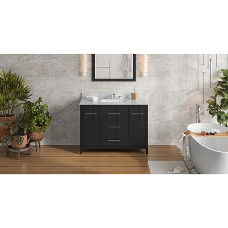 Jeffrey Alexander Katara 48" Black Single Sink Bathroom Vanity with White Carrara Marble Top - 8 in. Widespread Faucet Top