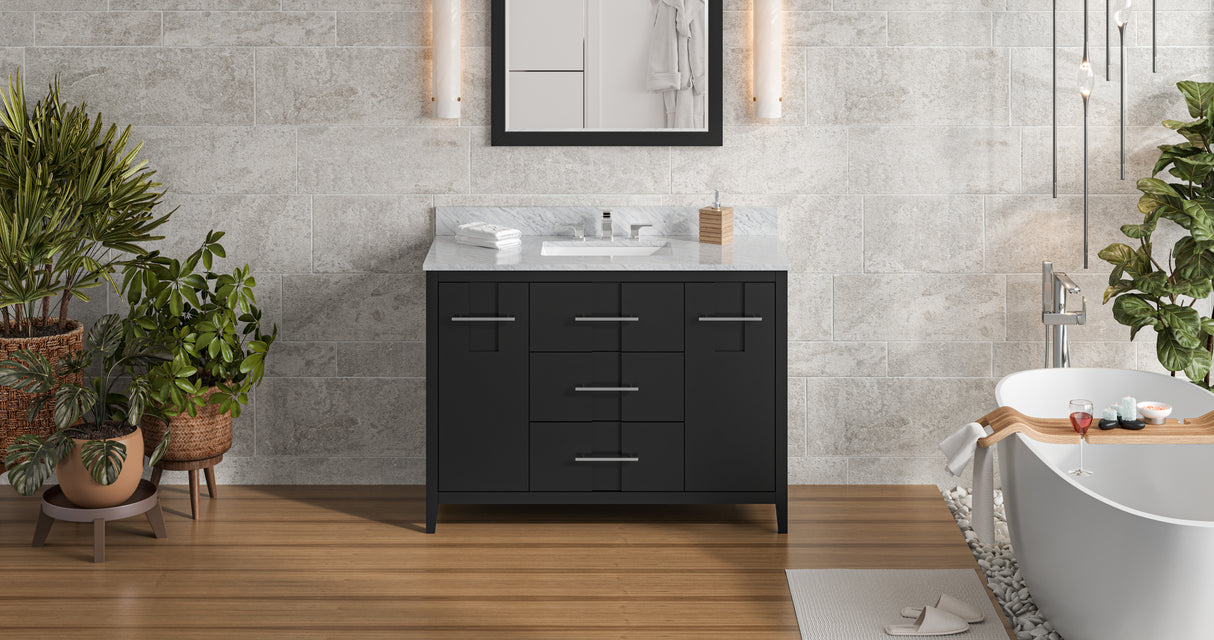 Jeffrey Alexander Katara 48" Black Single Sink Bathroom Vanity with White Carrara Marble Top - 8 in. Widespread Faucet Top product image 7
