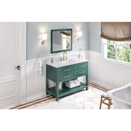 Jeffrey Alexander Wavecrest 48" Green Single Sink Bathroom Vanity with White Carrara Marble Top - 8 in. Widespread Faucet Top