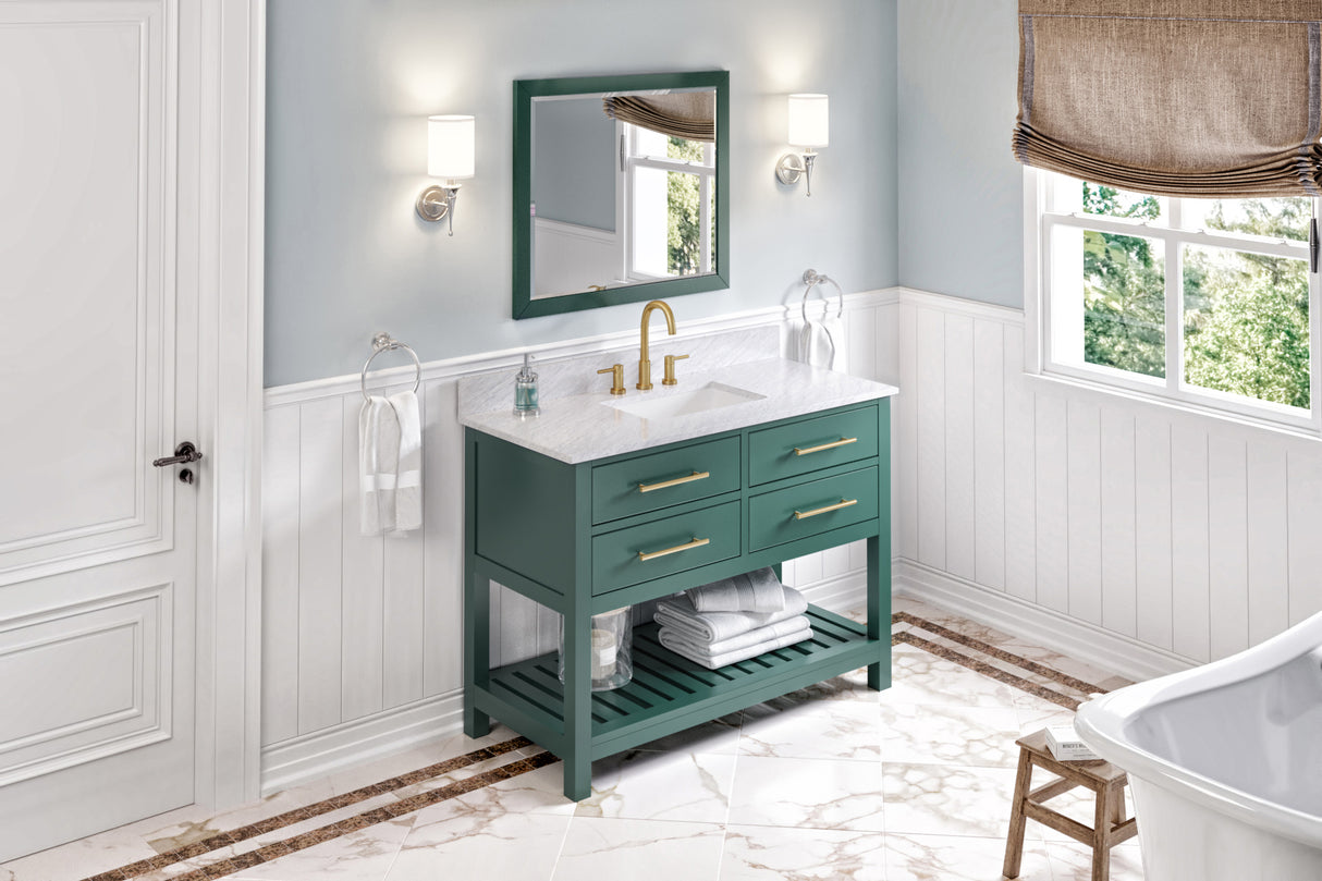 Jeffrey Alexander Wavecrest 48" Green Single Sink Bathroom Vanity with White Carrara Marble Top - 8 in. Widespread Faucet Top product image 7