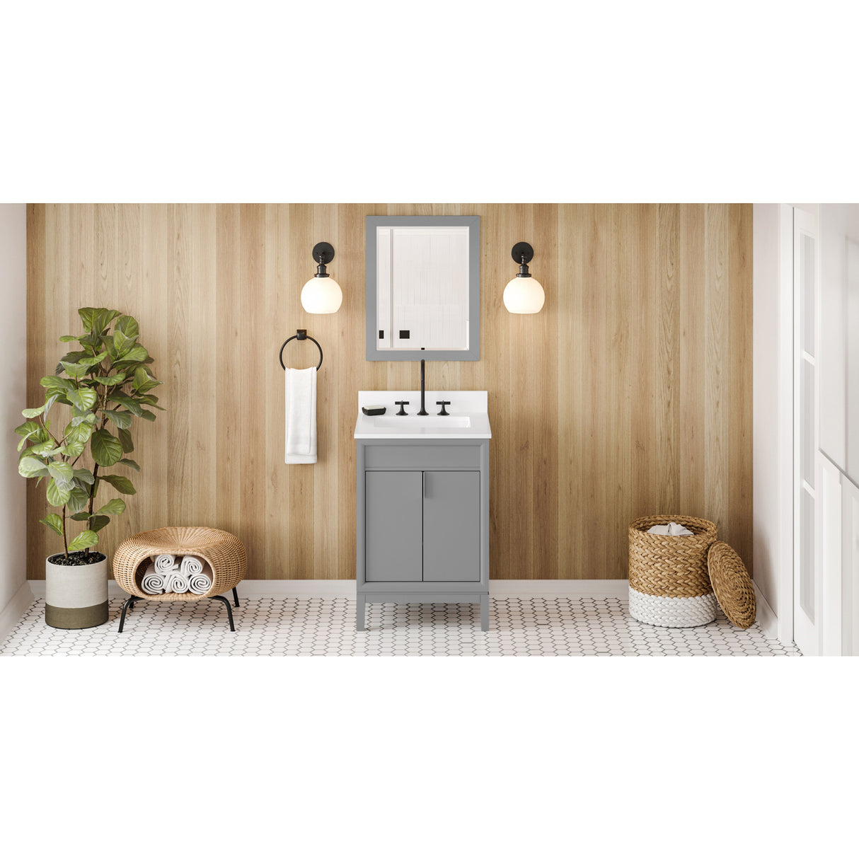Jeffrey Alexander Theodora 24" Grey Single Sink Bathroom Vanity with White Quartz Top - 8 in. Widespread Faucet Top - VKITTHE24GRWQR