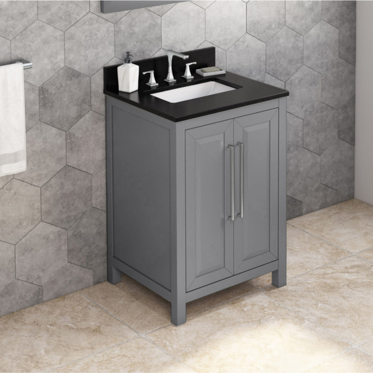 Jeffrey Alexander Cade 24" Grey Single Sink Bathroom Vanity with Black Granite Top - 8 in. Widespread Faucet Top product image 2