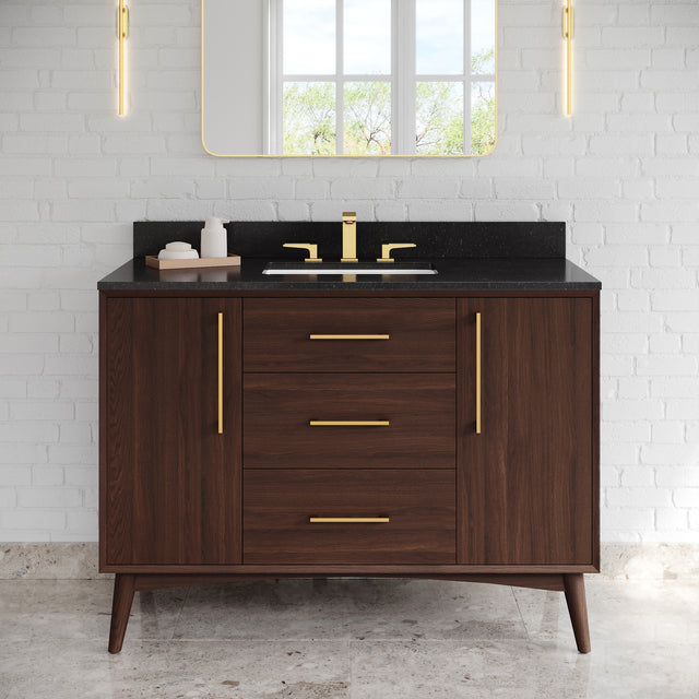 Jeffrey Alexander Dashwood Dark Walnut Single Sink Bathroom Vanity with Black Granite Top - 8 in. Widespread Faucet Top - VKITDAS48DWBGR