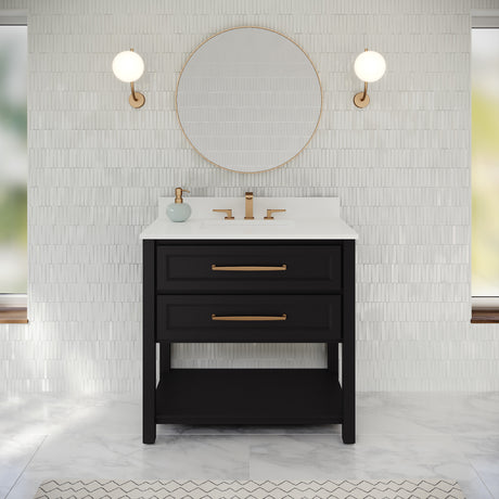Jeffrey Alexander Kipling 37" Black Single Sink Bathroom Vanity with White Quartz Top - Single-Hole Faucet Top