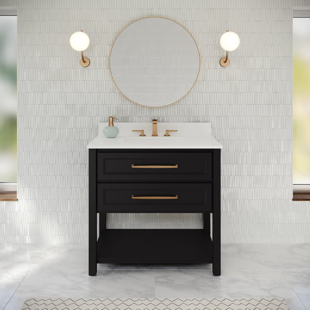 Jeffrey Alexander Kipling 37" Black Single Sink Bathroom Vanity with White Quartz Top - Single-Hole Faucet Top