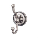 Top Knobs ED2APA Edwardian Bath Double Robe Hook Beaded Backplate Antique Pewter