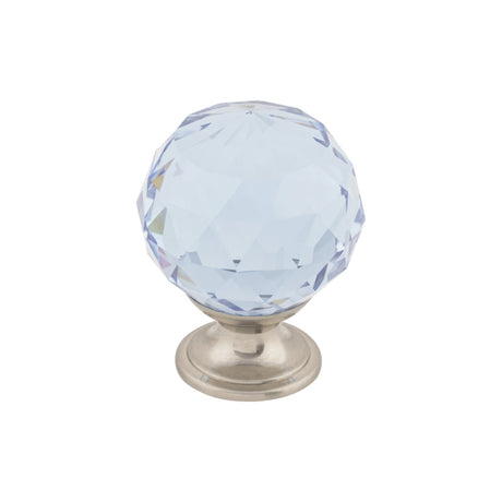 Top Knobs TK114BSN Light Blue Crystal 1 3/8" Diameter Round Knob Brushed Satin Nickel