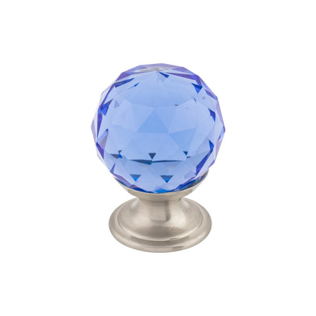 Top Knobs TK123BSN Blue Crystal 1 1/8" Diameter Round Knob Brushed Satin Nickel