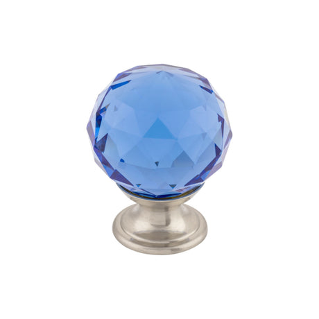 Top Knobs TK124BSN Blue Crystal 1 3/8" Diameter Round Knob Brushed Satin Nickel