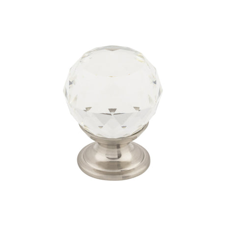 Top Knobs TK125BSN Clear Crystal 1 1/8" Diameter Round Knob Brushed Satin Nickel