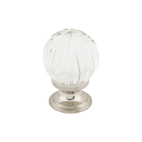 Top Knobs TK127BSN Clear Melon Crystal 1 1/8" Diameter Round Knob Brushed Satin Nickel