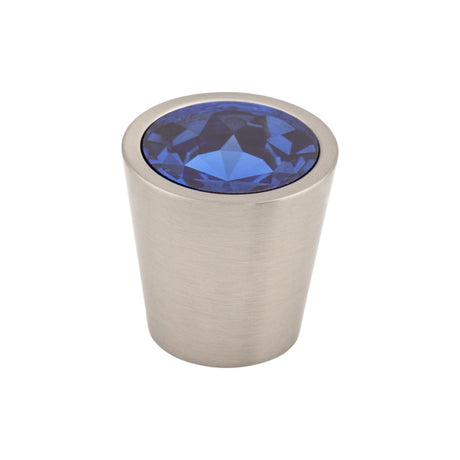 Top Knobs TK131BSN Blue Crystal Center 1 1/16" Diameter Round Knob Brushed Satin Nickel