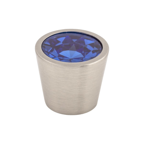 Top Knobs TK132BSN Blue Crystal Center 13/16" Diameter Round Knob Brushed Satin Nickel