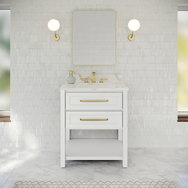 Jeffrey Alexander Kipling 31" White Single Sink Bathroom Vanity with Calacatta Vienna Quartz Top - Single-Hole Faucet Top