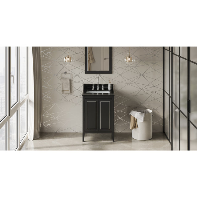 Jeffrey Alexander Percival 24" Black Single Sink Bathroom Vanity with Black Granite Top - 8 in. Widespread Faucet Top
