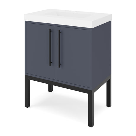Jeffrey Alexander Tempest 30" Blue Steel Single Sink Bathroom Vanity with White Resin Top - Single-Hole Faucet Top - VKTEM30BSSQRE