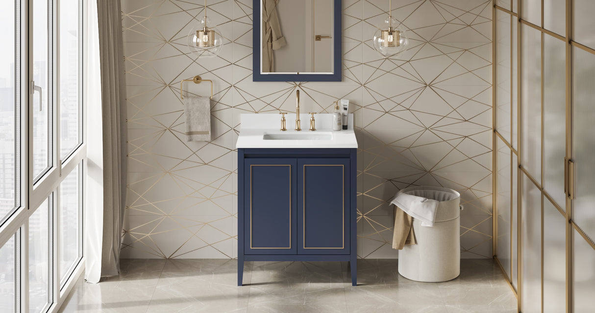 Jeffrey Alexander Percival 30" Hale Blue Single Sink Bathroom Vanity with White Quartz Top - 8 in. Widespread Faucet Top - VKITPER30BLWQR product image 6
