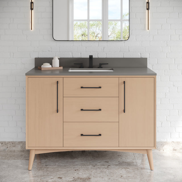 Jeffrey Alexander Dashwood Natural Oak Single Sink Bathroom Vanity with Grey Quartz Top - 8 in. Widespread Faucet Top - VKITDAS48NOGQR