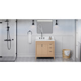 Jeffrey Alexander Theodora 36" Natural Oak Single Sink Bathroom Vanity with White Quartz Top - 8 in. Widespread Faucet Top