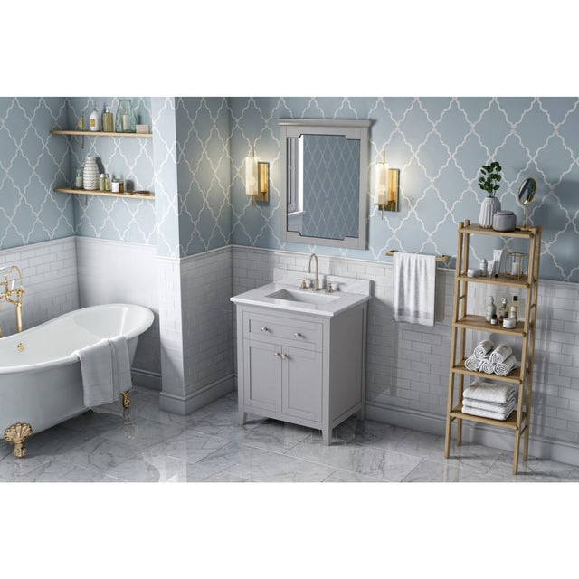Jeffrey Alexander Chatham 30" Grey Single Sink Bathroom Vanity with White Carrara Marble Top - 8 in. Widespread Faucet Top