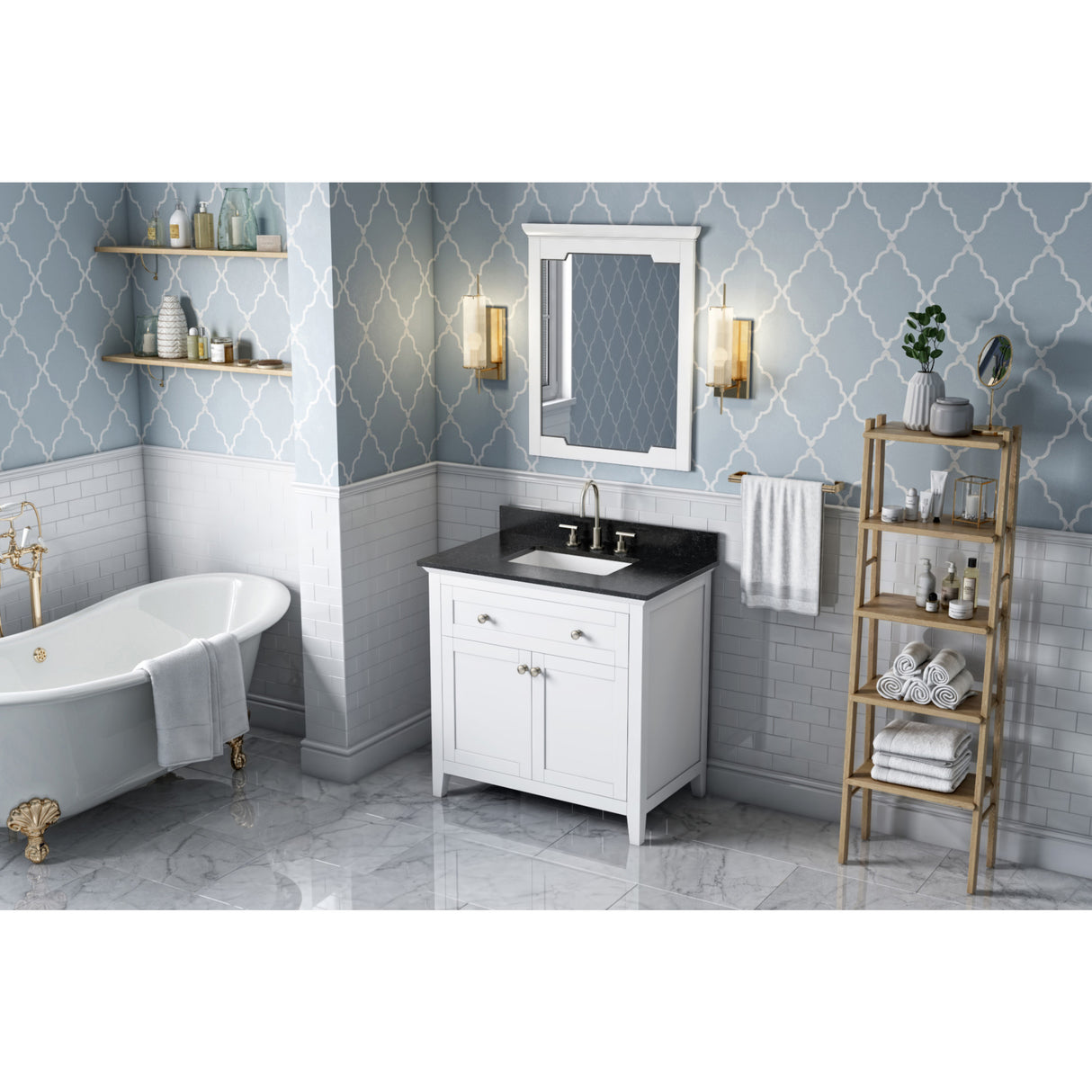 Jeffrey Alexander Chatham 36" White Single Sink Bathroom Vanity with Black Granite Top - 8 in. Widespread Faucet Top