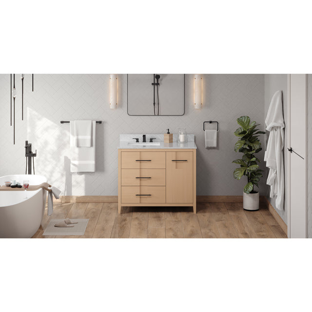 Jeffrey Alexander Katara 42" Natural Oak Single Sink Bathroom Vanity with White Carrara Marble Top - 8 in. Widespread Faucet Top