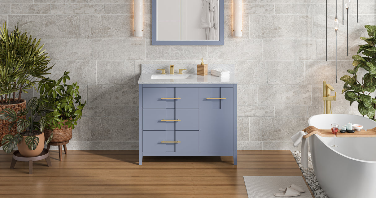 Jeffrey Alexander Katara 42" Blue Steel Single Sink Bathroom Vanity with White Carrara Marble Top - 8 in. Widespread Faucet Top product image 7