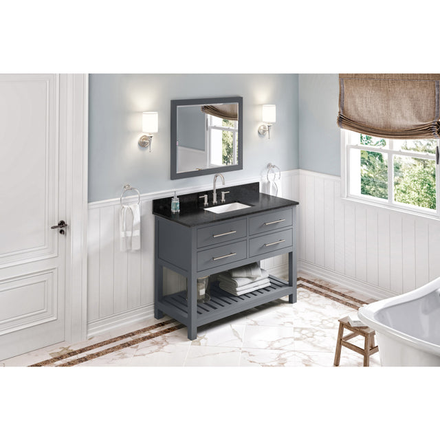 Jeffrey Alexander Wavecrest 48" Grey Single Sink Bathroom Vanity with Black Granite Top - 8 in. Widespread Faucet Top