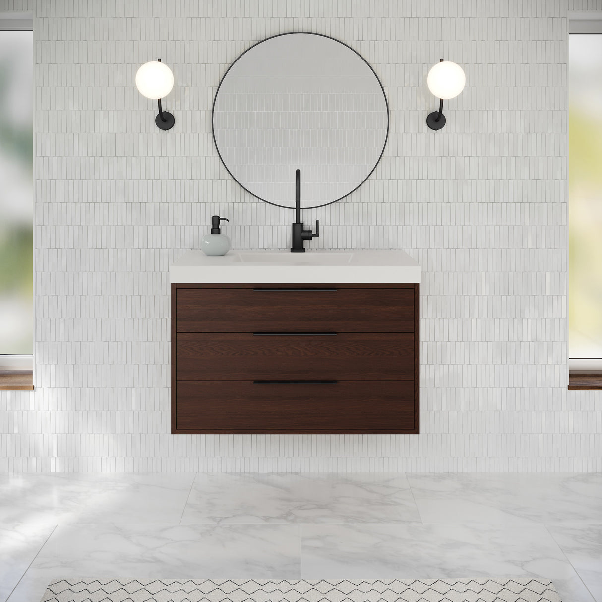Jeffrey Alexander Gardner 37" Dark Walnut Single Sink Bathroom Vanity with White Resin Top - Single-Hole Faucet Top - VKGAR36DWRE product image 2