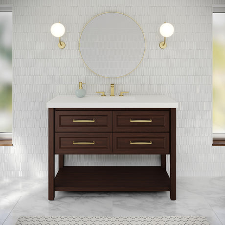 Jeffrey Alexander Kipling 49" Dark Walnut Single Sink Bathroom Vanity with White Resin Top - Single-Hole Faucet Top