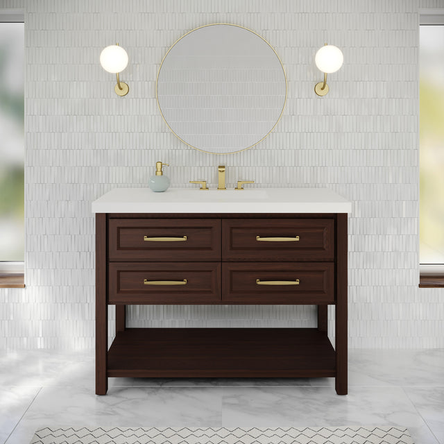 Jeffrey Alexander Kipling 49" Dark Walnut Single Sink Bathroom Vanity with White Resin Top - Single-Hole Faucet Top
