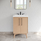 Jeffrey Alexander Dashwood Natural Oak Single Sink Bathroom Vanity with White Resin Top - Single-Hole Faucet Top - VKITDAS24NORER