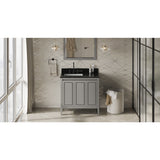 Jeffrey Alexander Percival 36" Grey Single Sink Bathroom Vanity with Black Granite Top - 8 in. Widespread Faucet Top