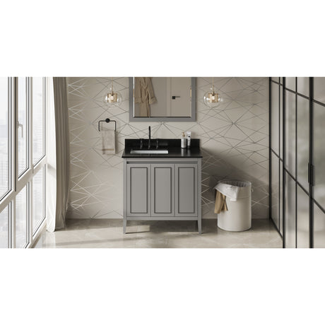 Jeffrey Alexander Percival 36" Grey Single Sink Bathroom Vanity with Black Granite Top - 8 in. Widespread Faucet Top