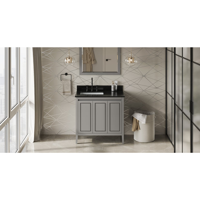 Jeffrey Alexander Percival 36" Grey Single Sink Bathroom Vanity with Black Granite Top - 8 in. Widespread Faucet Top