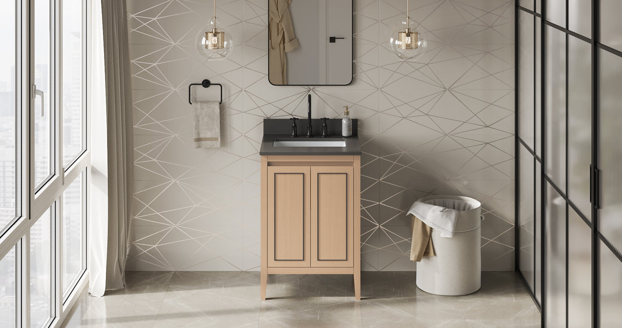 Jeffrey Alexander Percival 24" Natural Oak Single Sink Bathroom Vanity with Grey Quartz Top - 8 in. Widespread Faucet Top product image 6