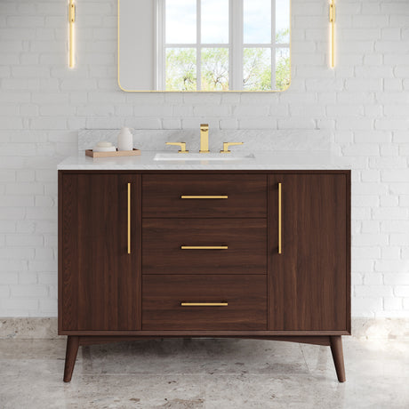 Jeffrey Alexander Dashwood Dark Walnut Single Sink Bathroom Vanity with White Carrara Marble Top - 8 in. Widespread Faucet Top - VKITDAS48DWWCR