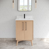 Jeffrey Alexander Dashwood Natural Oak Single Sink Bathroom Vanity with White Quartz Top - Single-Hole Faucet Top - VKITDAS24NOWQR1