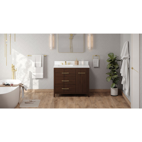 Jeffrey Alexander Katara 42" Dark Walnut Single Sink Bathroom Vanity with White Quartz Top - 8 in. Widespread Faucet Top