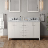 Jeffrey Alexander Katara 60" White Double Sink Bathroom Vanity with White Carrara Marble Top - 8 in. Widespread Faucet Top product image 2