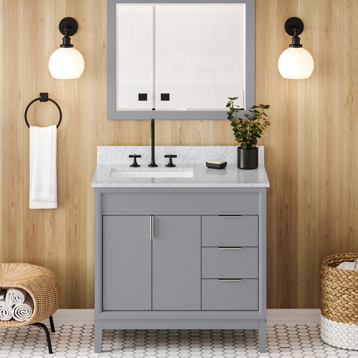 Jeffrey Alexander Theodora 36" Grey Single Sink Bathroom Vanity with White Carrara Marble Top - 8 in. Widespread Faucet Top product image 2
