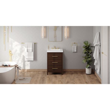 Jeffrey Alexander Katara 24" Dark Walnut Single Sink Bathroom Vanity with White Resin Top - 8 in. Widespread Faucet Top