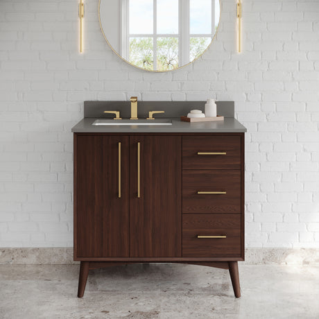 Jeffrey Alexander Dashwood Dark Walnut Single Sink Bathroom Vanity with Grey Quartz Top - 8 in. Widespread Faucet Top - VKITDAS36DWGQR
