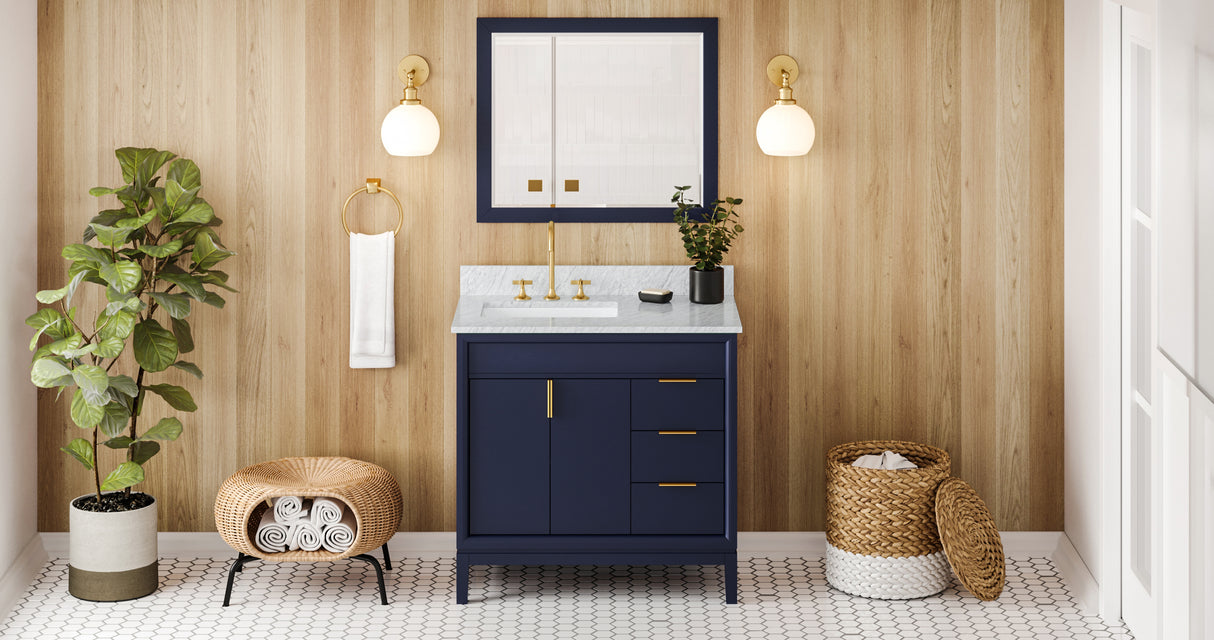 Jeffrey Alexander Theodora 36" Hale Blue Single Sink Bathroom Vanity with White Carrara Marble Top - 8 in. Widespread Faucet Top product image 7