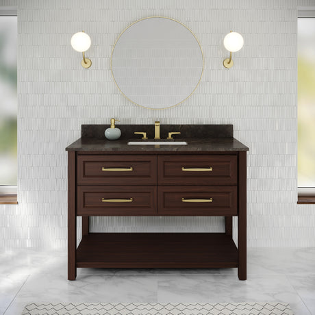 Jeffrey Alexander Kipling 49" Dark Walnut Single Sink Bathroom Vanity with Blue Limestone Top - Single-Hole Faucet Top