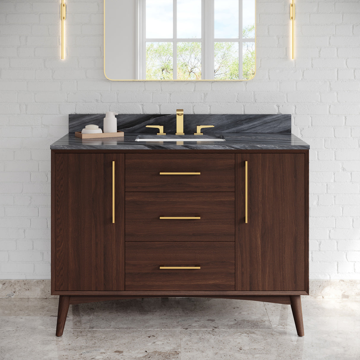 Jeffrey Alexander Dashwood Dark Walnut Single Sink Bathroom Vanity with Blue Limestone Top - 8 in. Widespread Faucet Top - VKITDAS48DWLSR