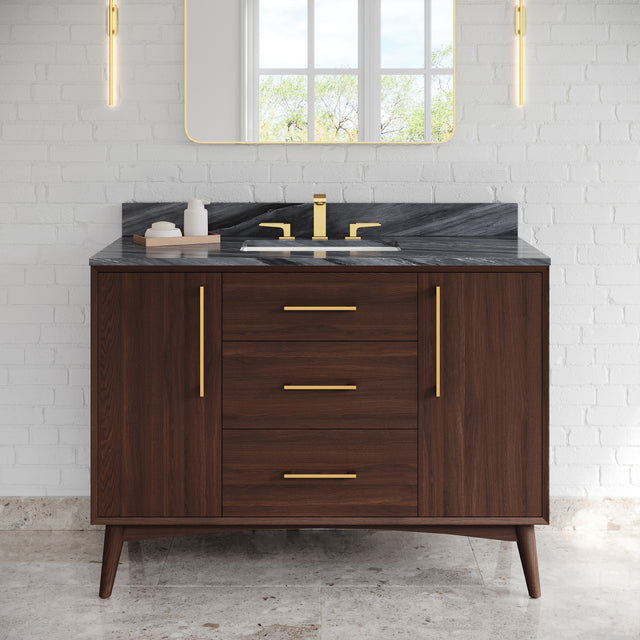 Jeffrey Alexander Dashwood Dark Walnut Single Sink Bathroom Vanity with Blue Limestone Top - 8 in. Widespread Faucet Top - VKITDAS48DWLSR