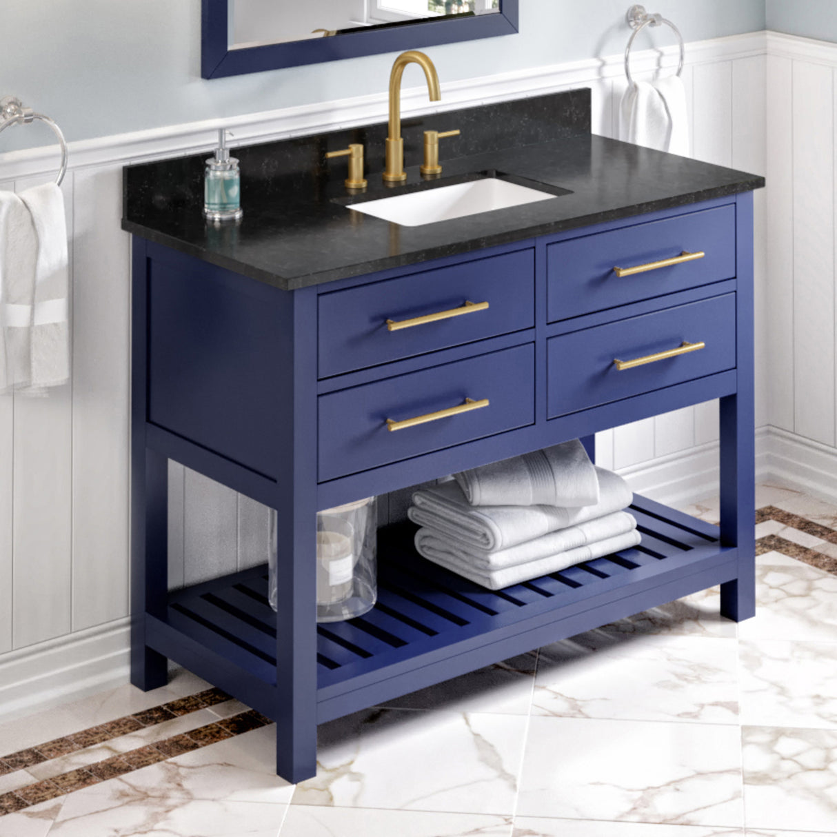 Jeffrey Alexander Wavecrest 48" Hale Blue Single Sink Bathroom Vanity with Black Granite Top - 8 in. Widespread Faucet Top product image 2