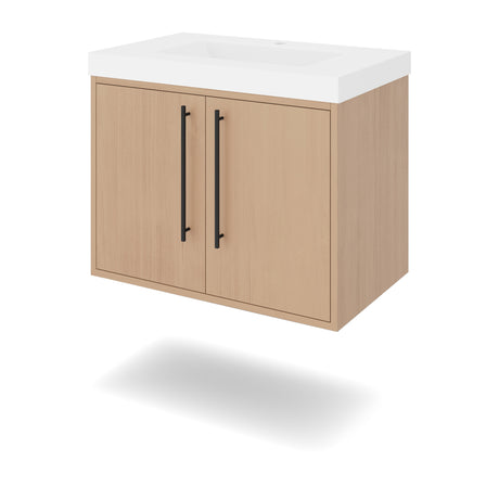 Jeffrey Alexander Tempest 30" Natural Oak Single Sink Bathroom Vanity with White Resin Top - Single-Hole Faucet Top - VKTEM30NORE