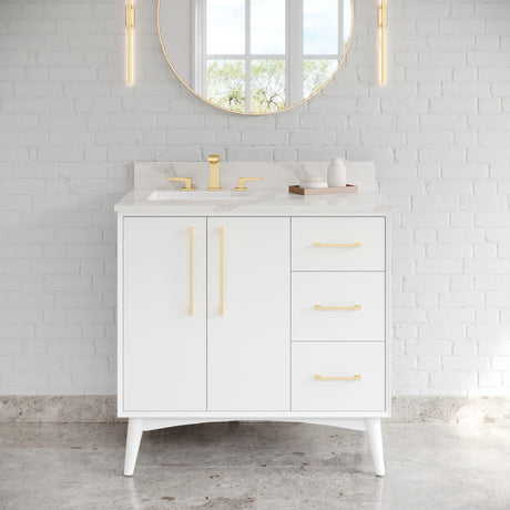 Jeffrey Alexander Dashwood White Single Sink Bathroom Vanity with Calacatta Vienna Quartz Top - 8 in. Widespread Faucet Top - VKITDAS36WHCQR